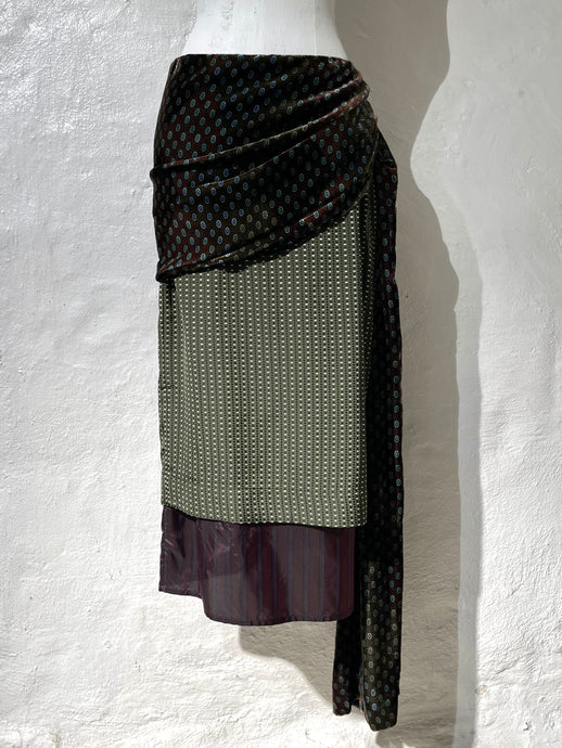 Dries Van Noten draped silk and velvet skirt