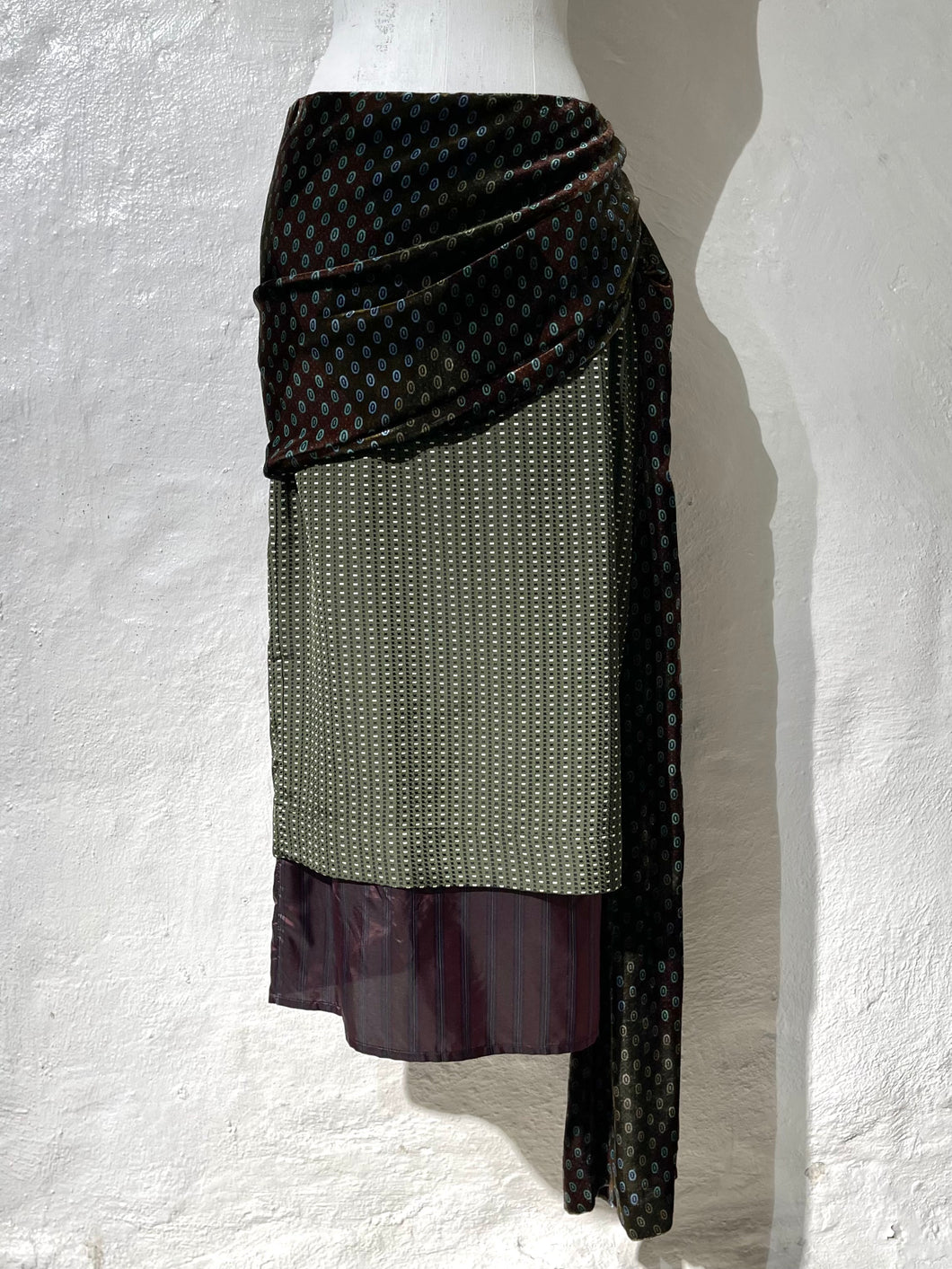 Dries Van Noten draped silk and velvet skirt