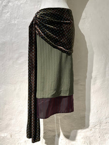 Dries Van Noten draped silk and velvet skirt